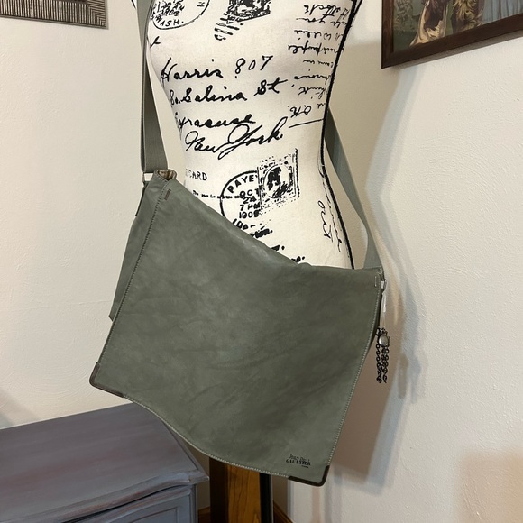 Vintage Jean Paul Gaultier Sage Green Messenger Crossbody Bag with Gunmetal trim